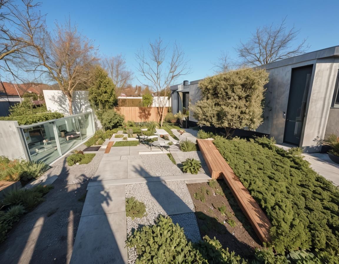 Minimalist Modern House with Garden in Pastel Colors