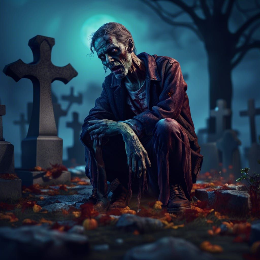 Sad Zombie in Graveyard Concept Art