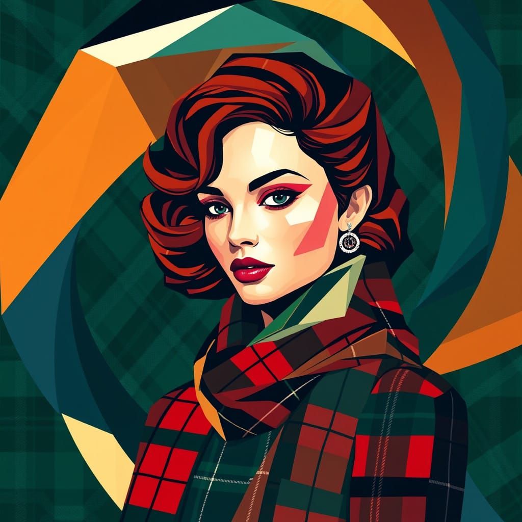 Stylized Portrait of a Woman in Tartan
