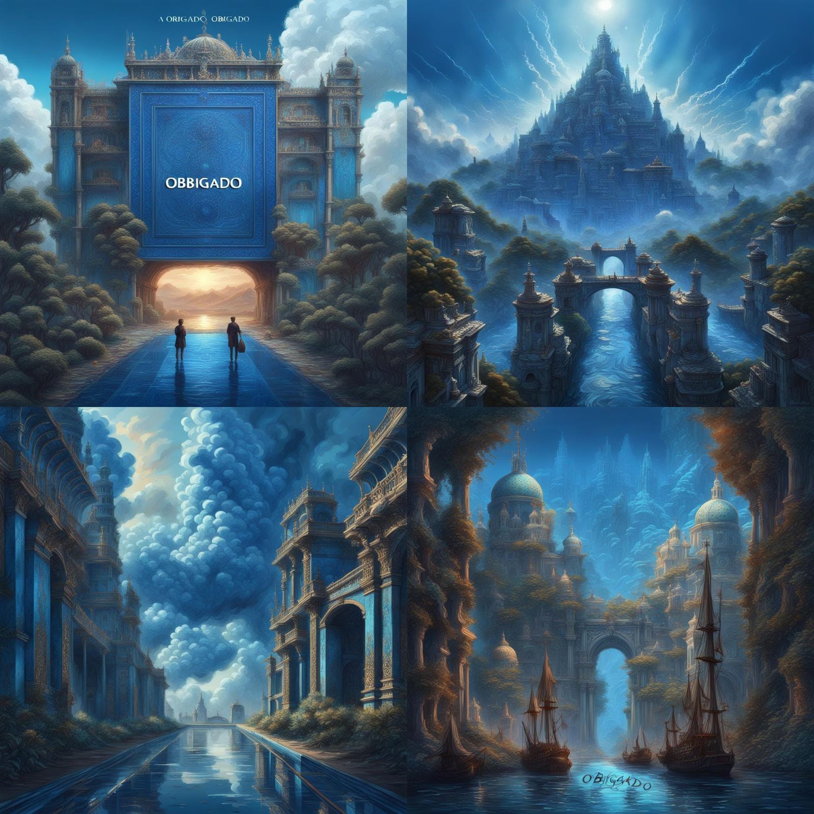 Blue Painting with Text in Digital Art Style