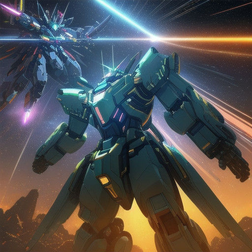 Robotic Space Battle in Vibrant, Cinematic Anime Style