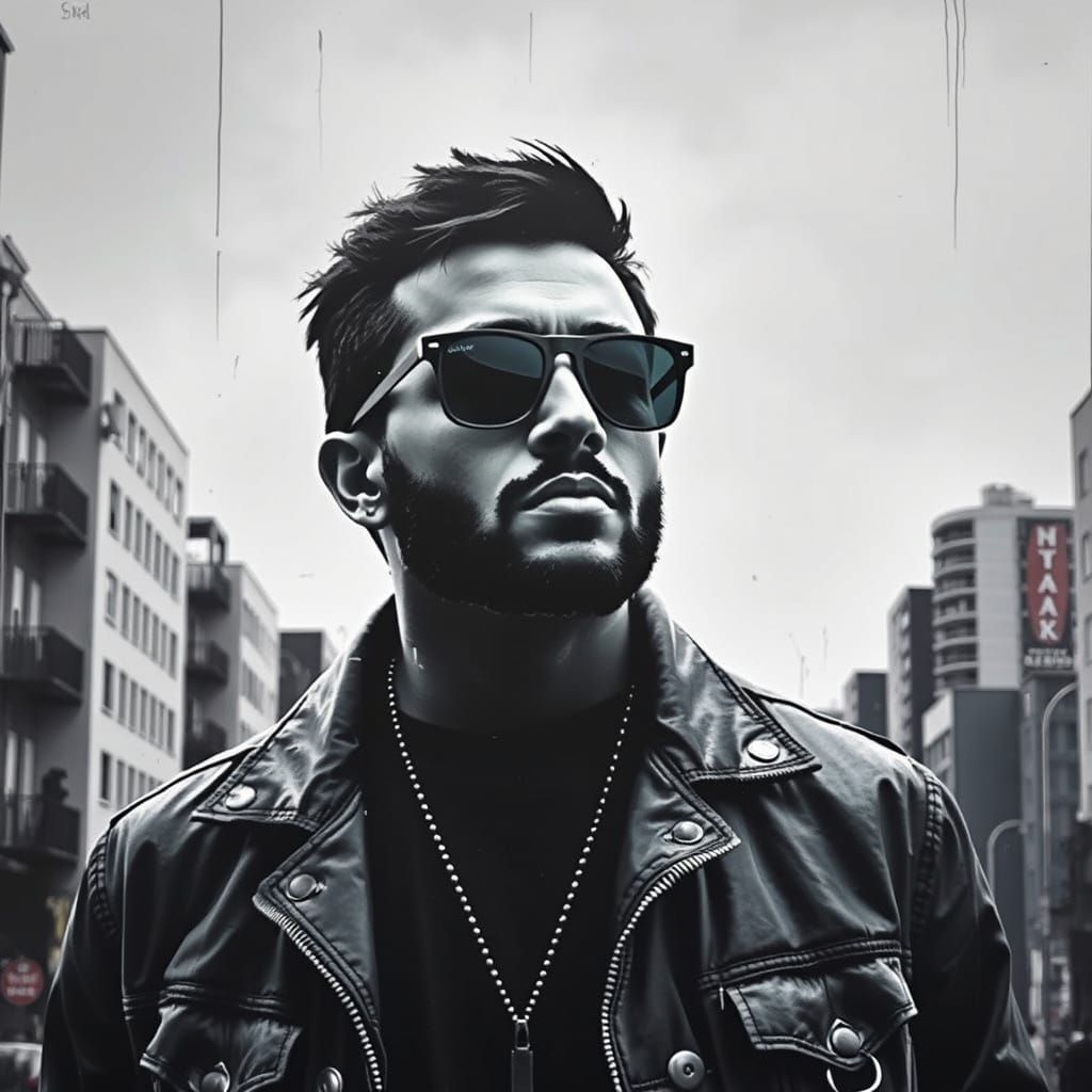 Man in Urban Style Stencil Art