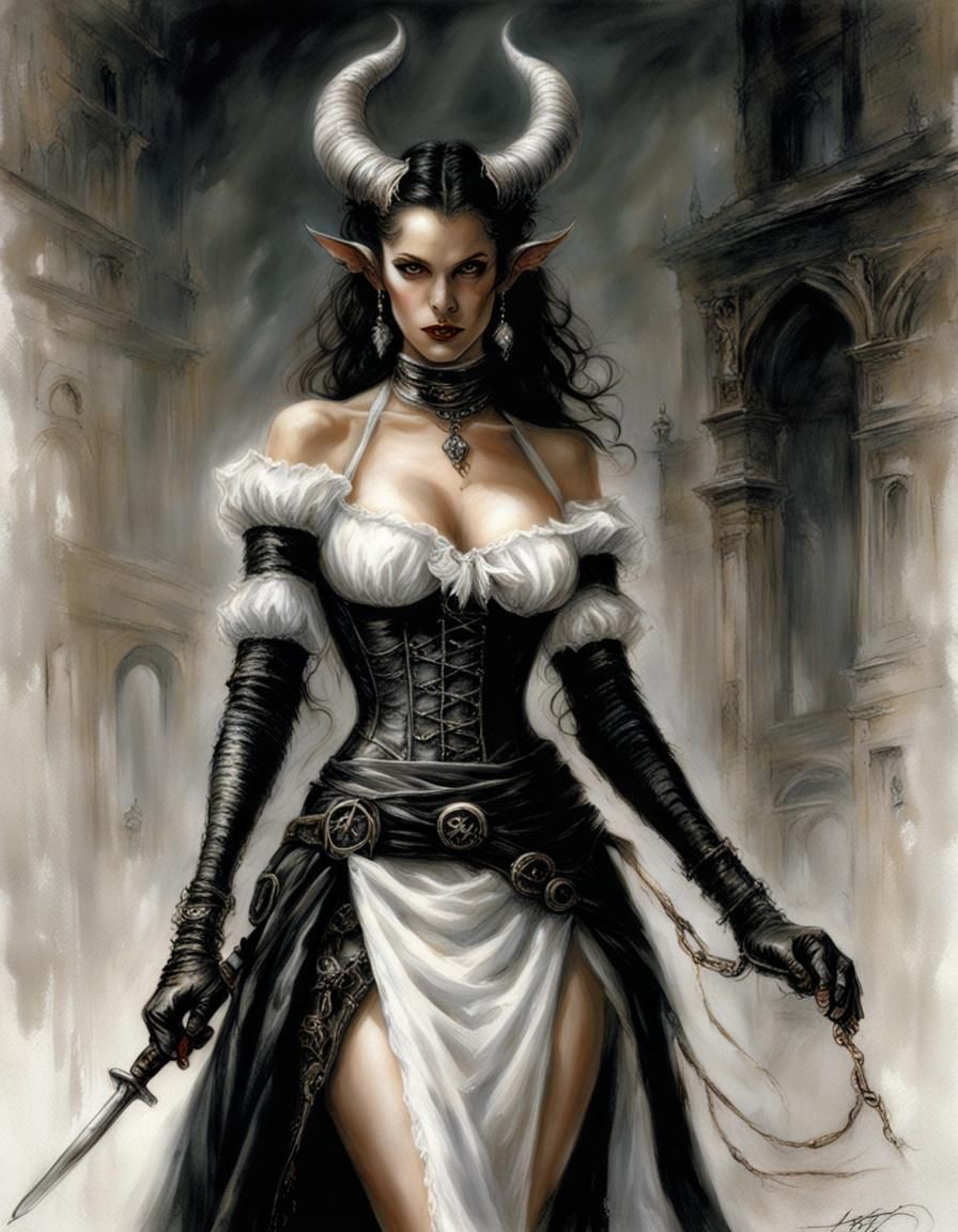Tiefling Maid in Dark Fantasy Style