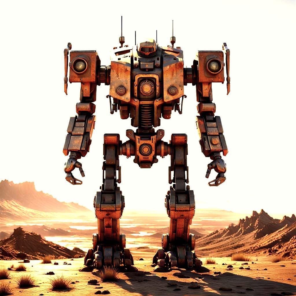 Futuristic Sci-Fi Mech Staring at Sunrise