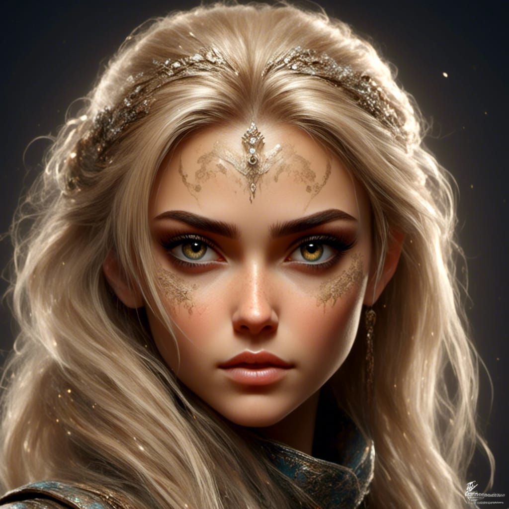 Female Rogue Character with Expressive Eyes in Mixed Media