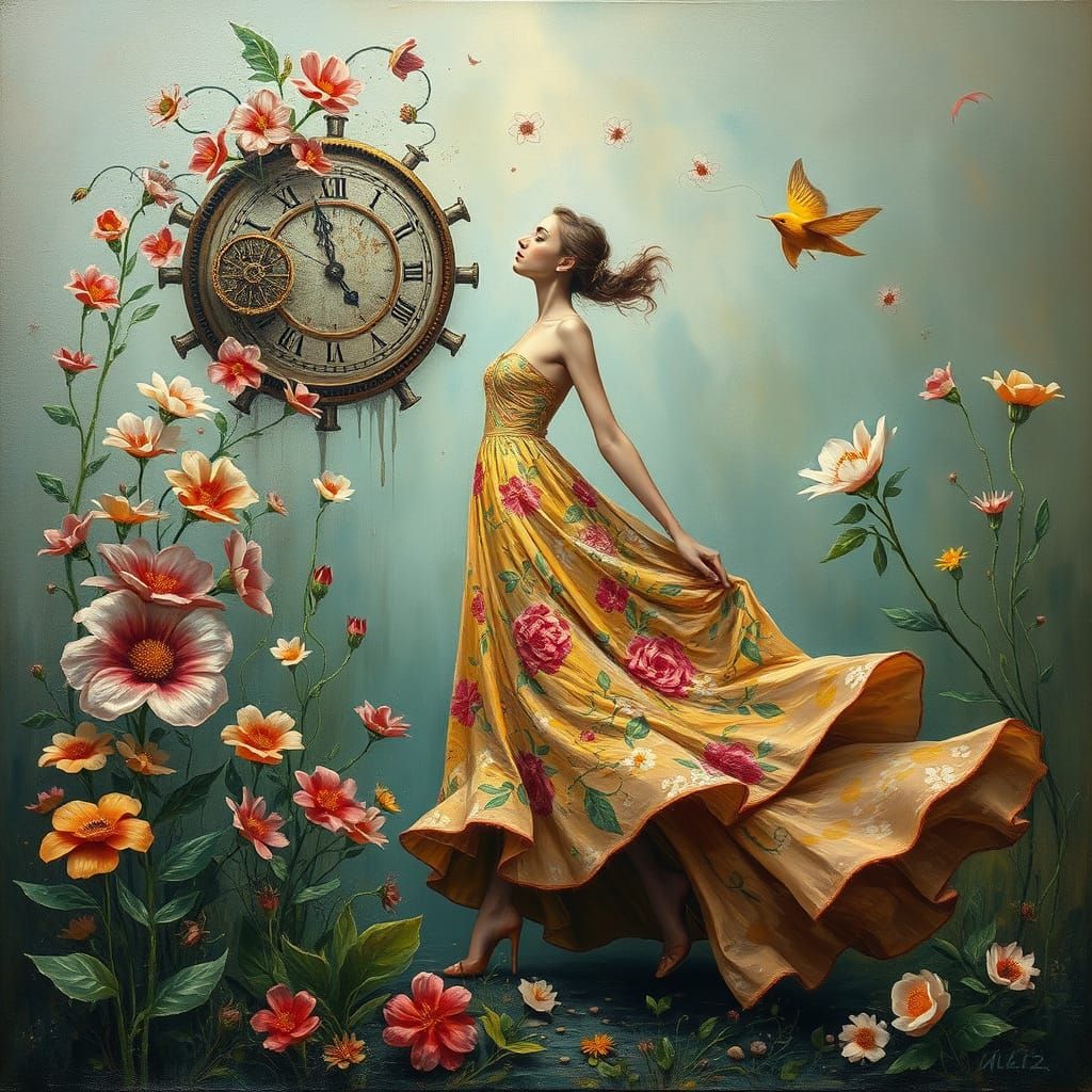 Whimsical Springtime Dreamscape in Oil on Canvas Style