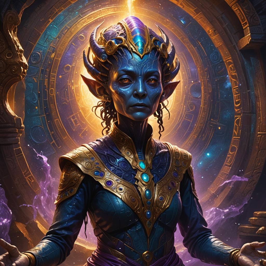 Mysterious Goa'uld Teacher in Hyperrealistic Splash Art