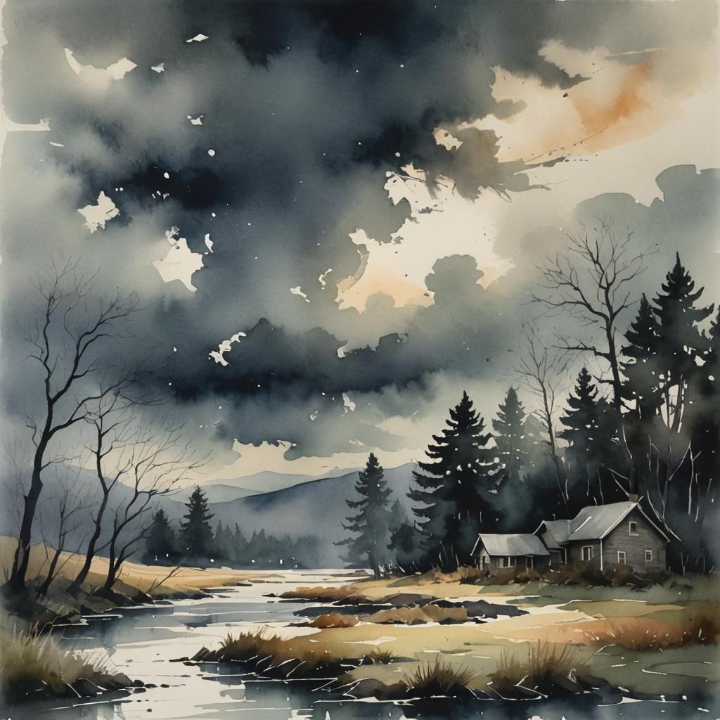 Ethereal Watercolor Painting of Shadow and Emotion