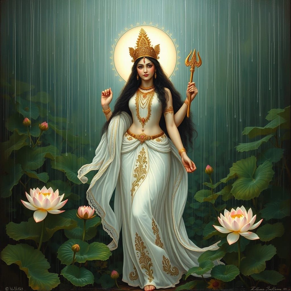 Parvati in White Dress, Pre-Raphaelite Style