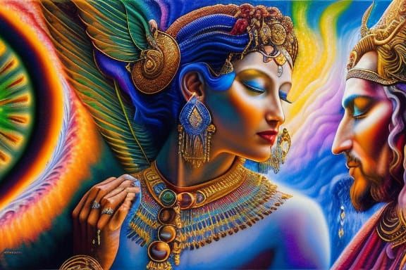 Fire God and Water Goddess in Surreal Embrace