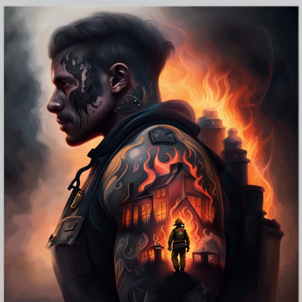Firefighter with tattoo