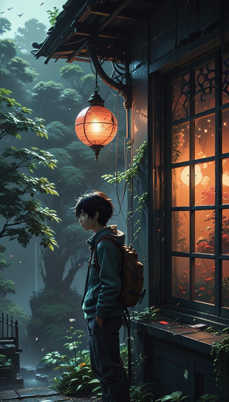 Surreal Anime Scene in Vibrant, Detailed Style