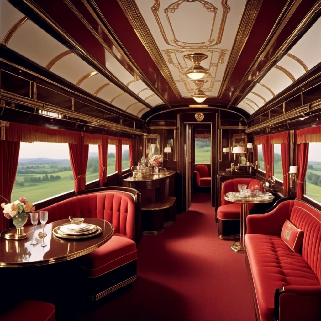 Orient express wagon inside view <lora:Art Deco:1.0> , colorphoto 30s, hyperdetailed