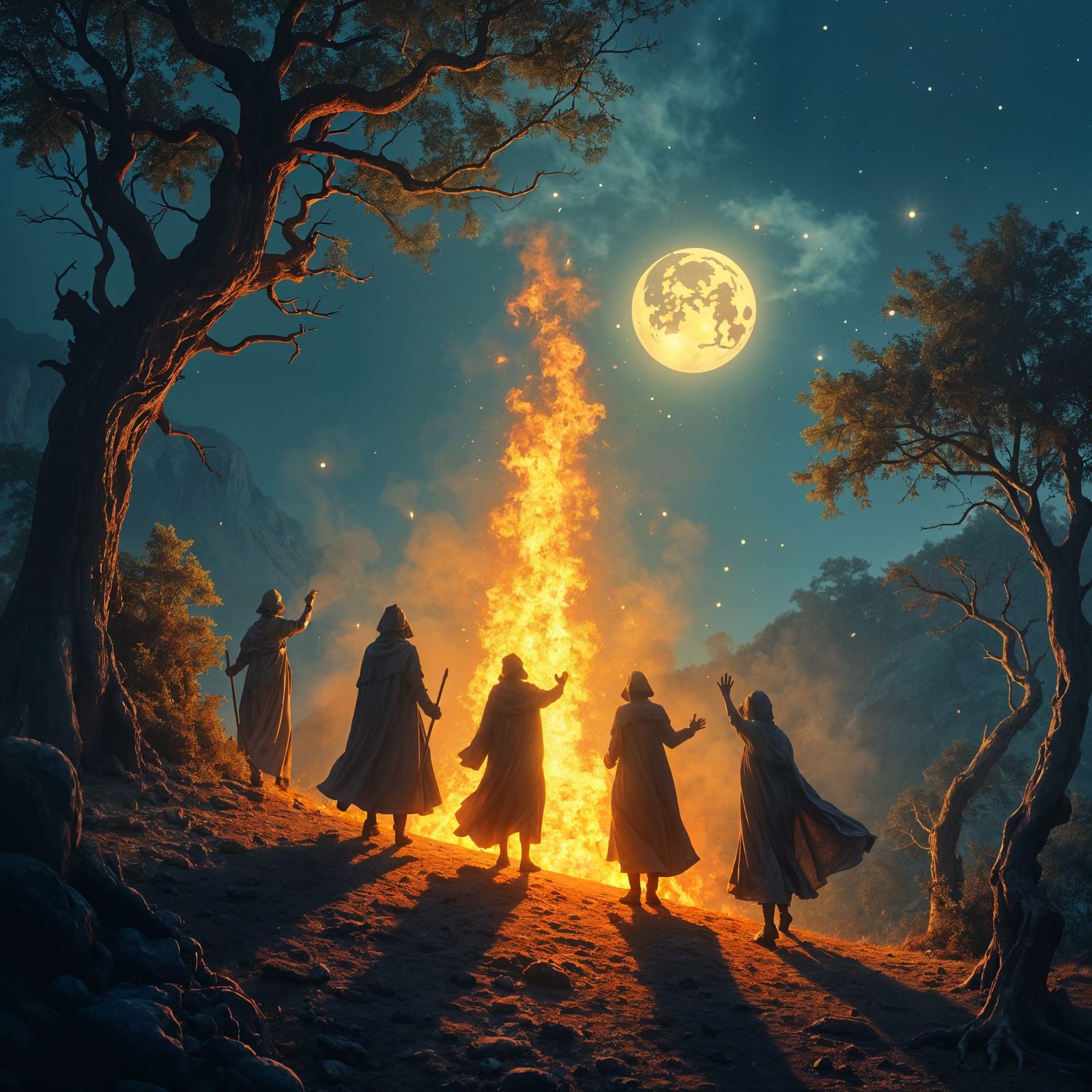 Ancient Beacon Hill Ablaze with Fiery Light on Samhain Night