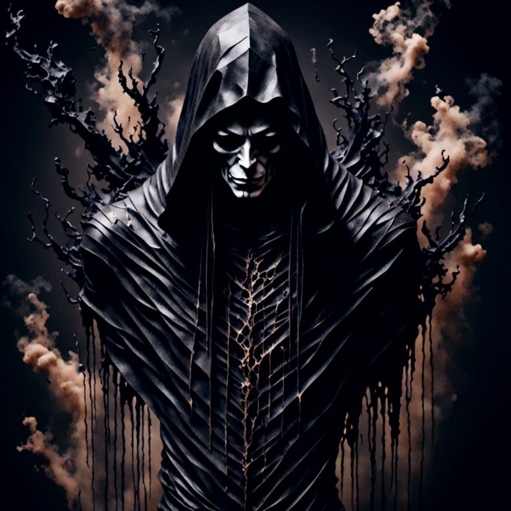 Depressing Hooded Figure with Smoky Splashes