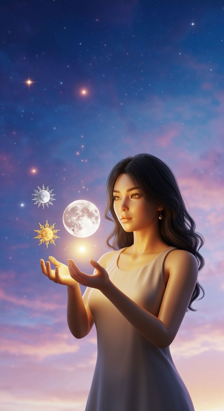 Beautiful Woman Holding Globe in Cosmic Anime Style