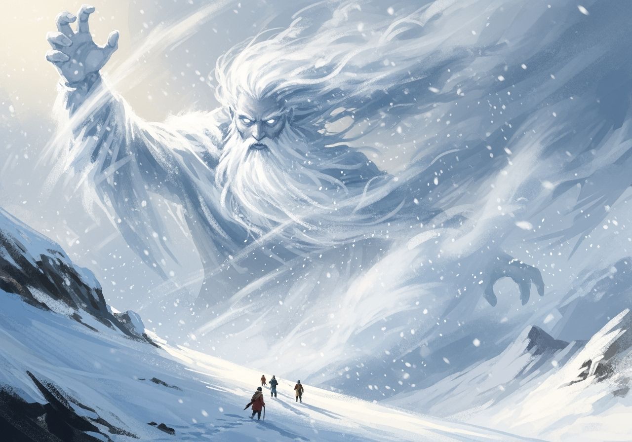 Winter God Conjures Blizzard in Impressionistic Watercolor