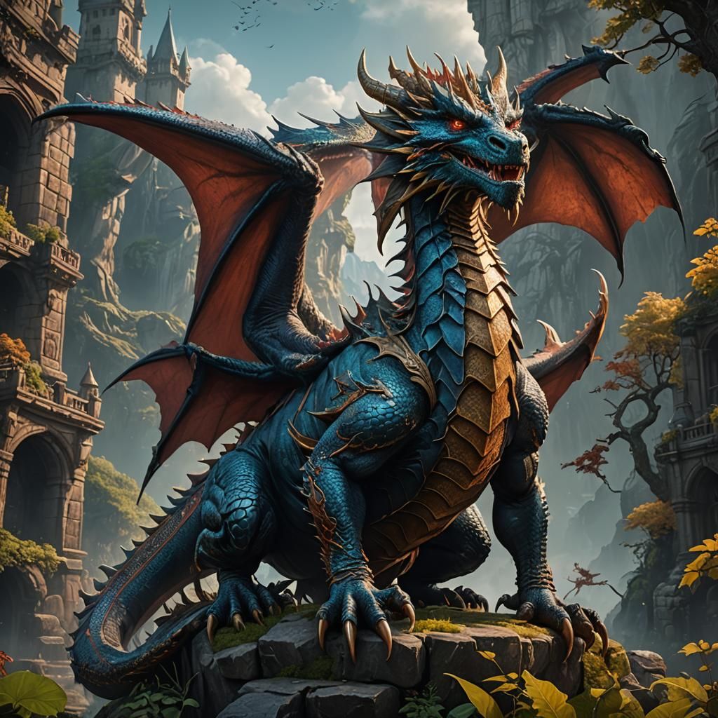 Detailed Matte Painting of a Father Dragon