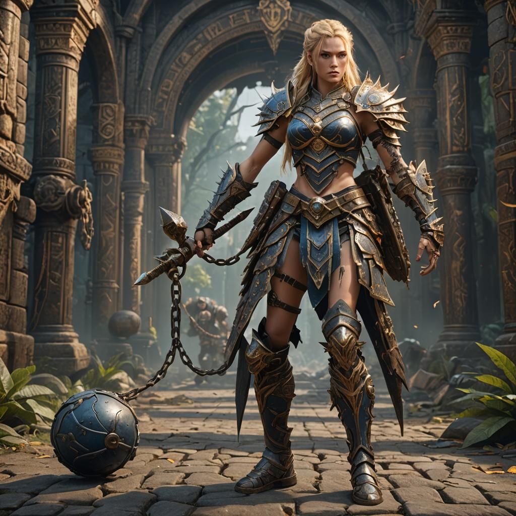 Amazon Warrior with Spiked Ball, Fantasy Concept Art