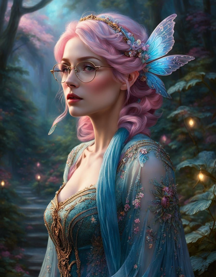 Ethereal Fairy with Pink Hair and Glasses Creeps Forward