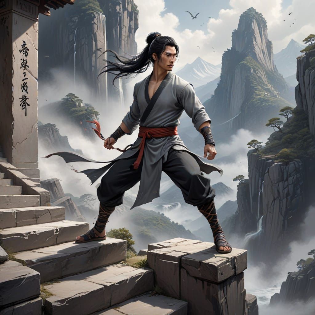 Martial Artist Stands Calm Amidst the Fury of the Stormy Mou...