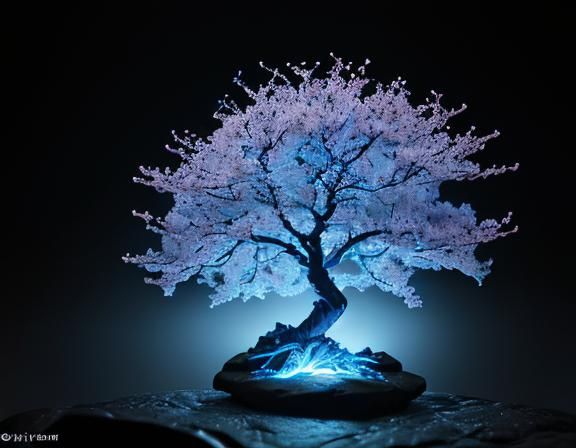 Fluorescent Cherry Blossom on Lava Rock, Macro Photography