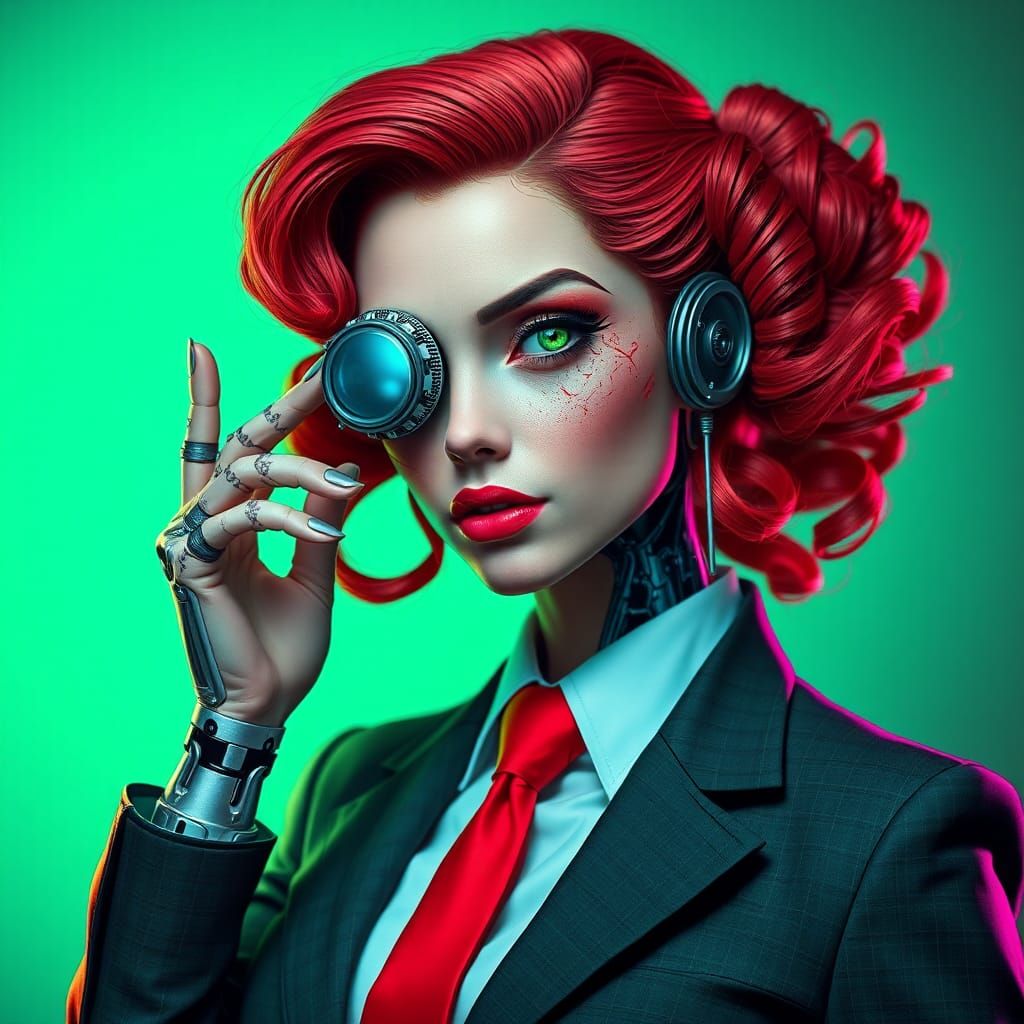 Edgy Cyberpunk Businesswoman with Body Mods