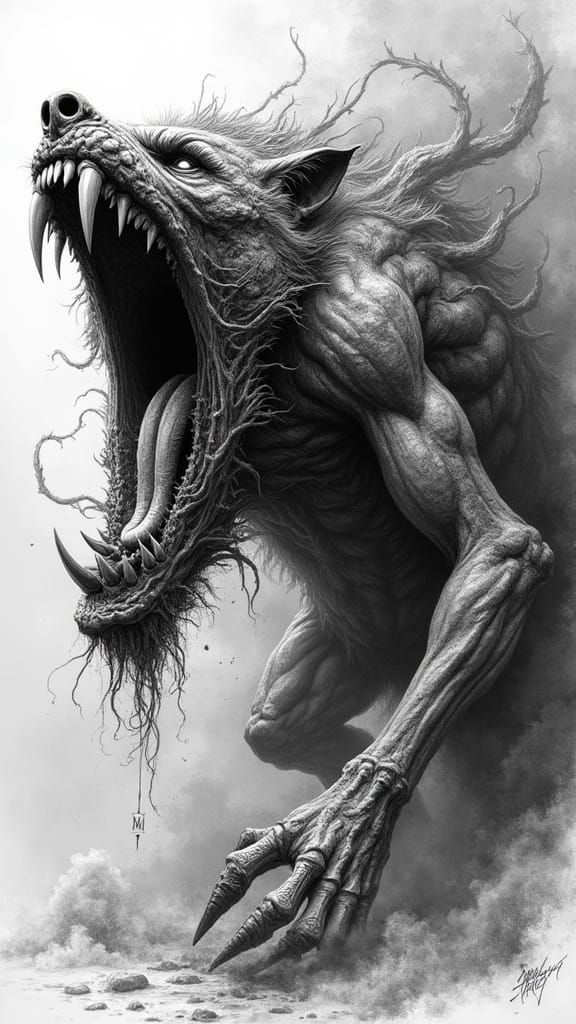 Eldritch Werewolf in Surreal Anatomical Mutations