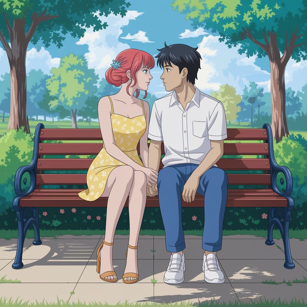Couple in a Park, Anime-Inspired