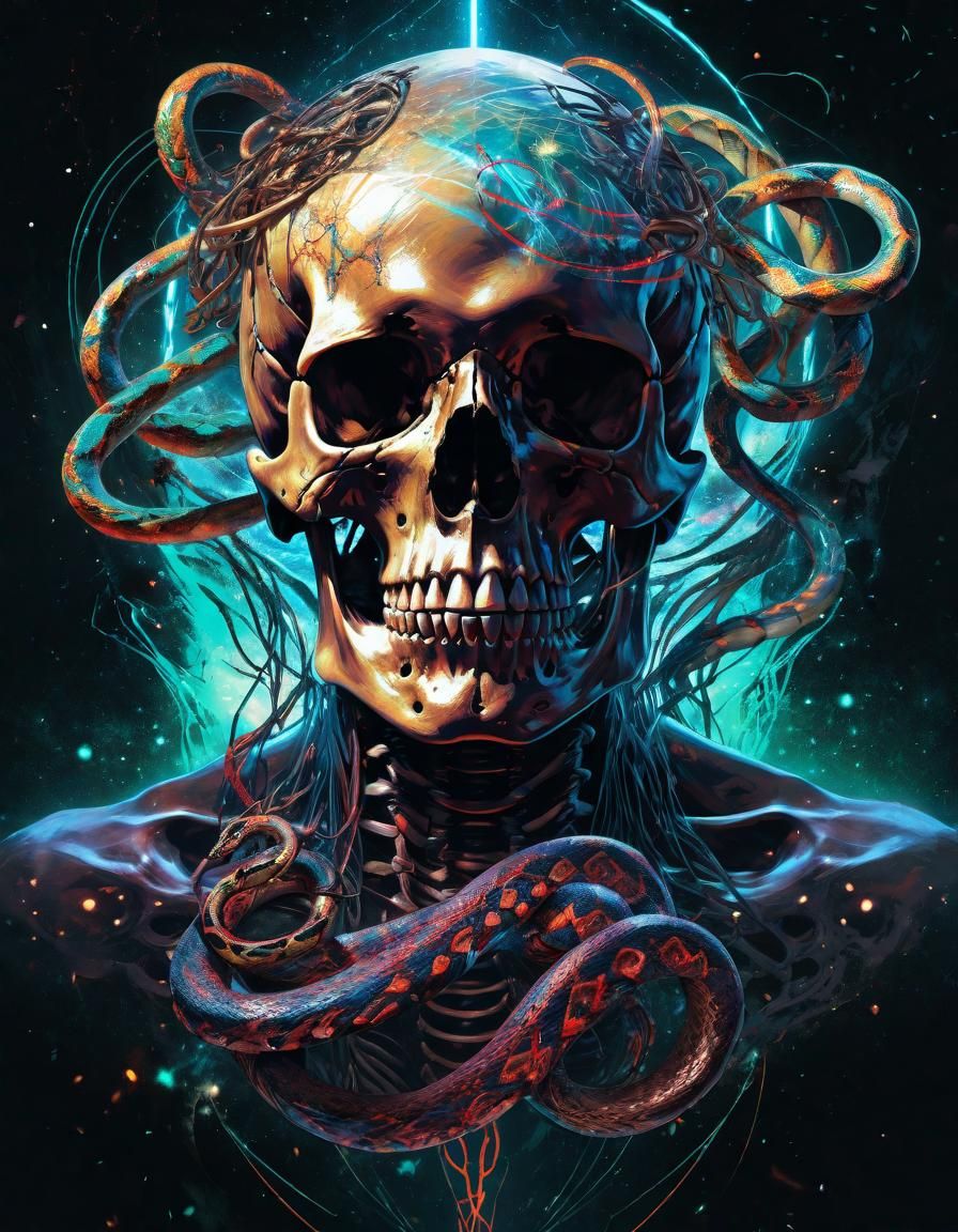 Ominous Skull Spewing Dark Energy, Digital Art
