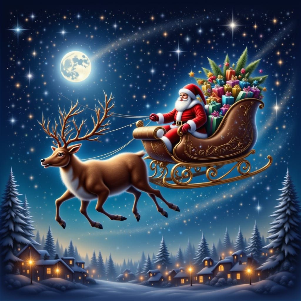 Santa Claus in his reindeer-drawn sleigh