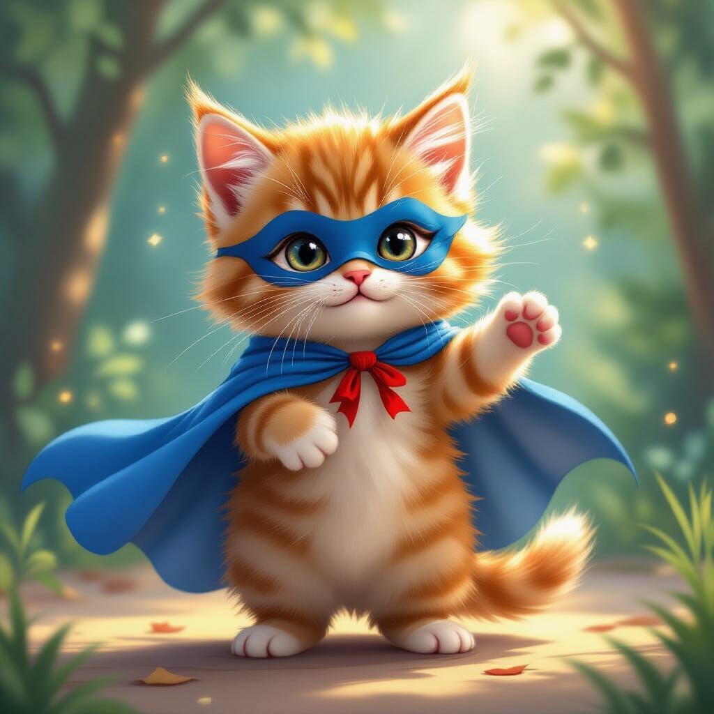 Fluffy Kitten Superhero in Whimsical Concept Art Style
