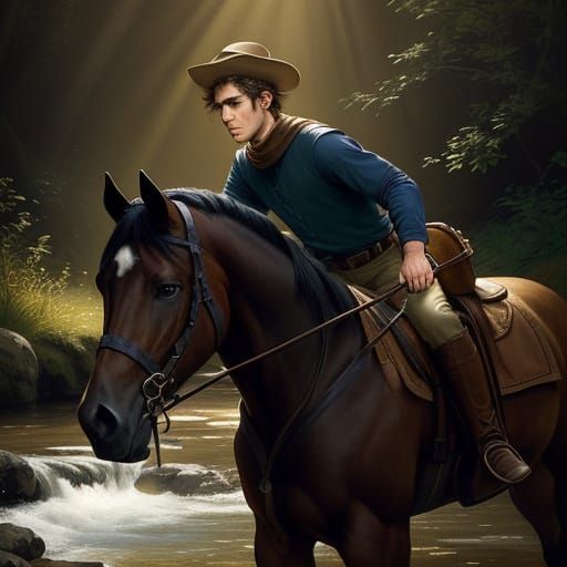 A Young Hebrew Boy Connects with His Horse in a Warm, Golden...