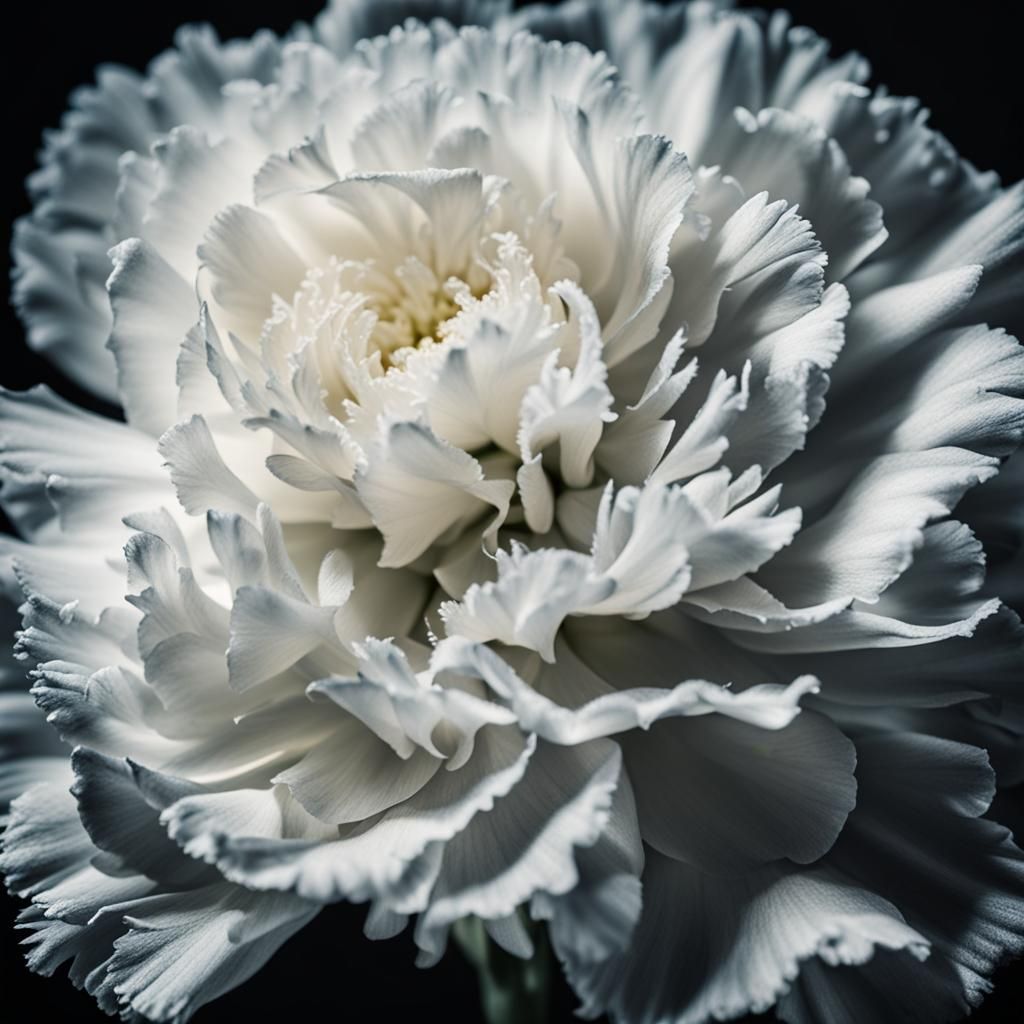 White Carnation in Dramatic Lighting, Close-Up Portrait
