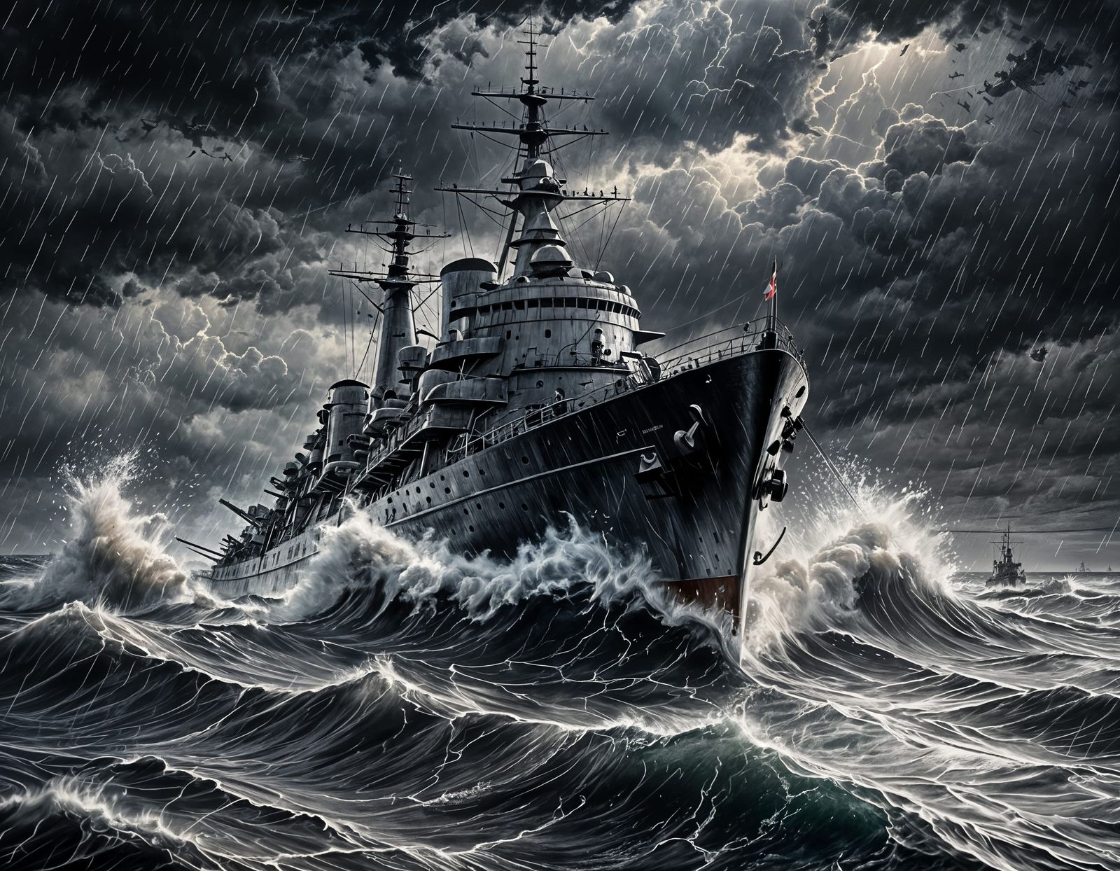 Powerful German Warship in Realistic Pencil Art