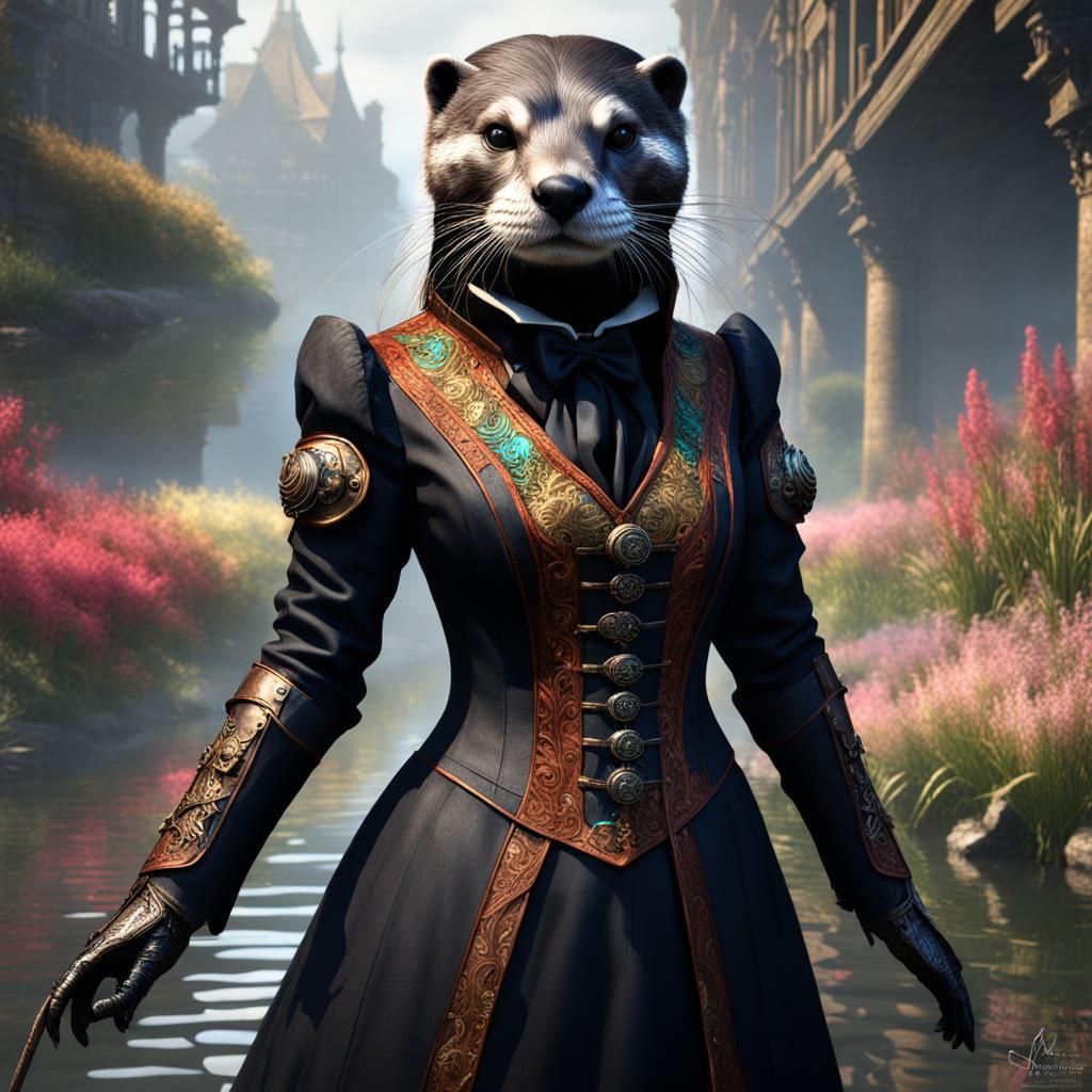 Steampunk Otter Warrior in Ornate Victorian Armor