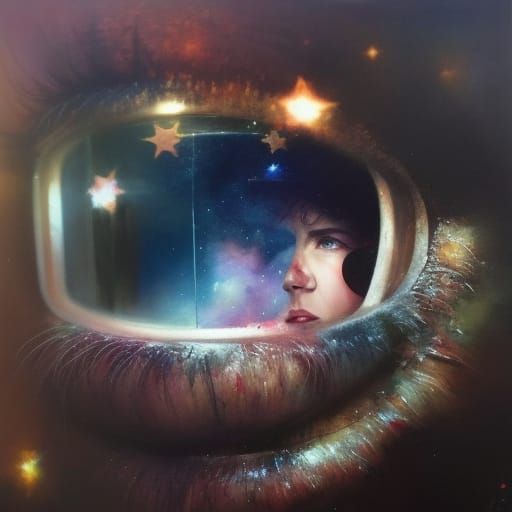 Girl Gazing at Nebula: Matte Painting with Textures