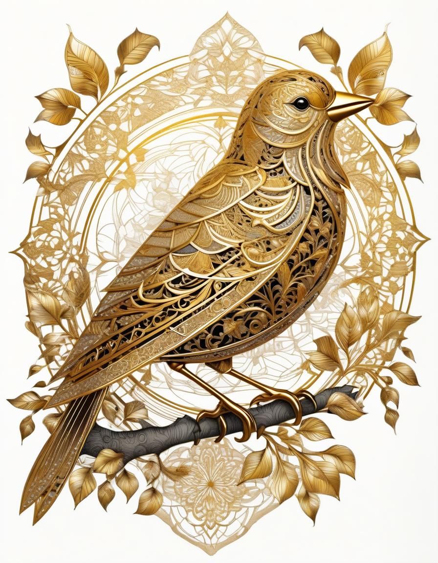Golden Bird Pen and Ink Illustration