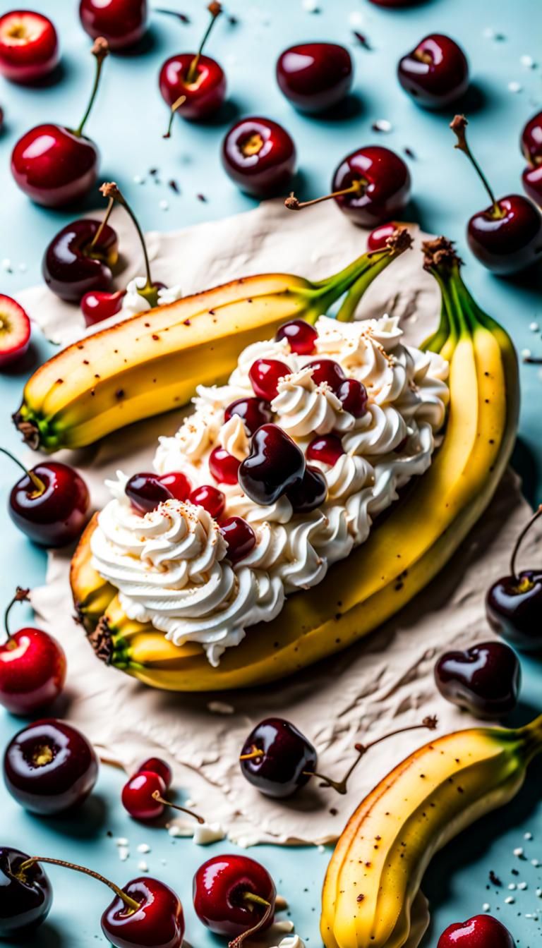 Colorful Split Banana Dessert with Whipped Cream