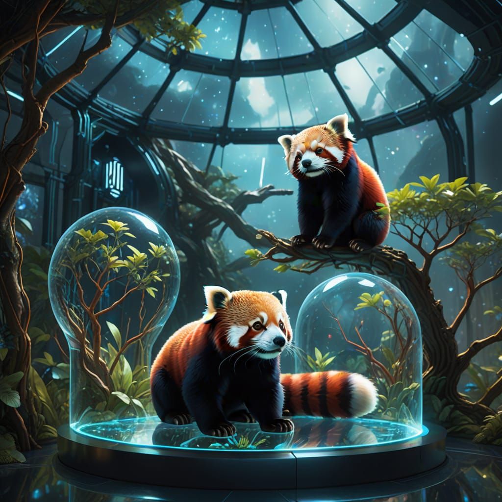 Futuristic Red Panda Habitat, Hyperreal Digital Painting