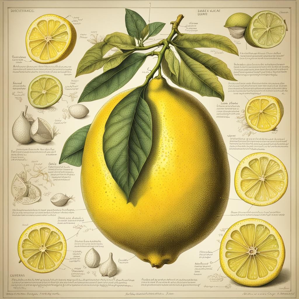 Detailed Scientific Chart of a Lemon in Vivid Colors