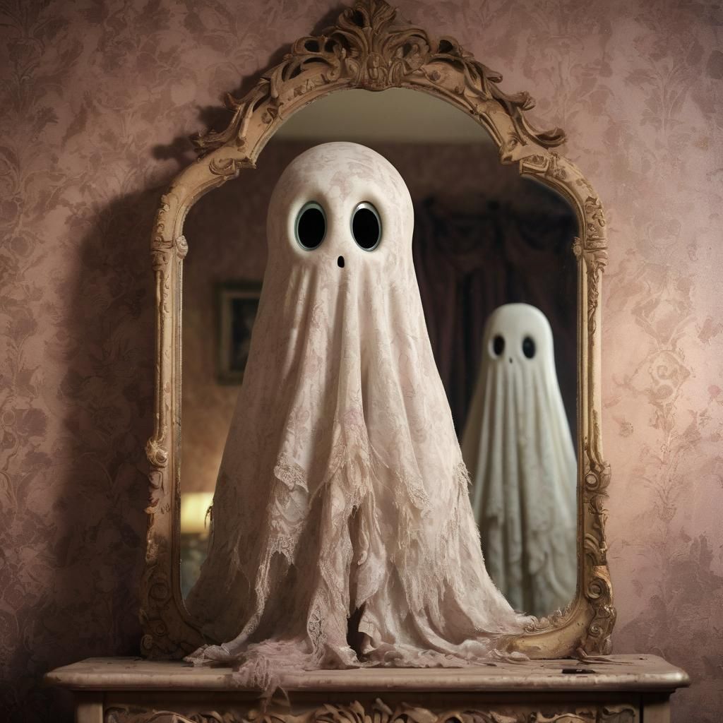Ghostly Creature in Vintage Room: Digital Illustration