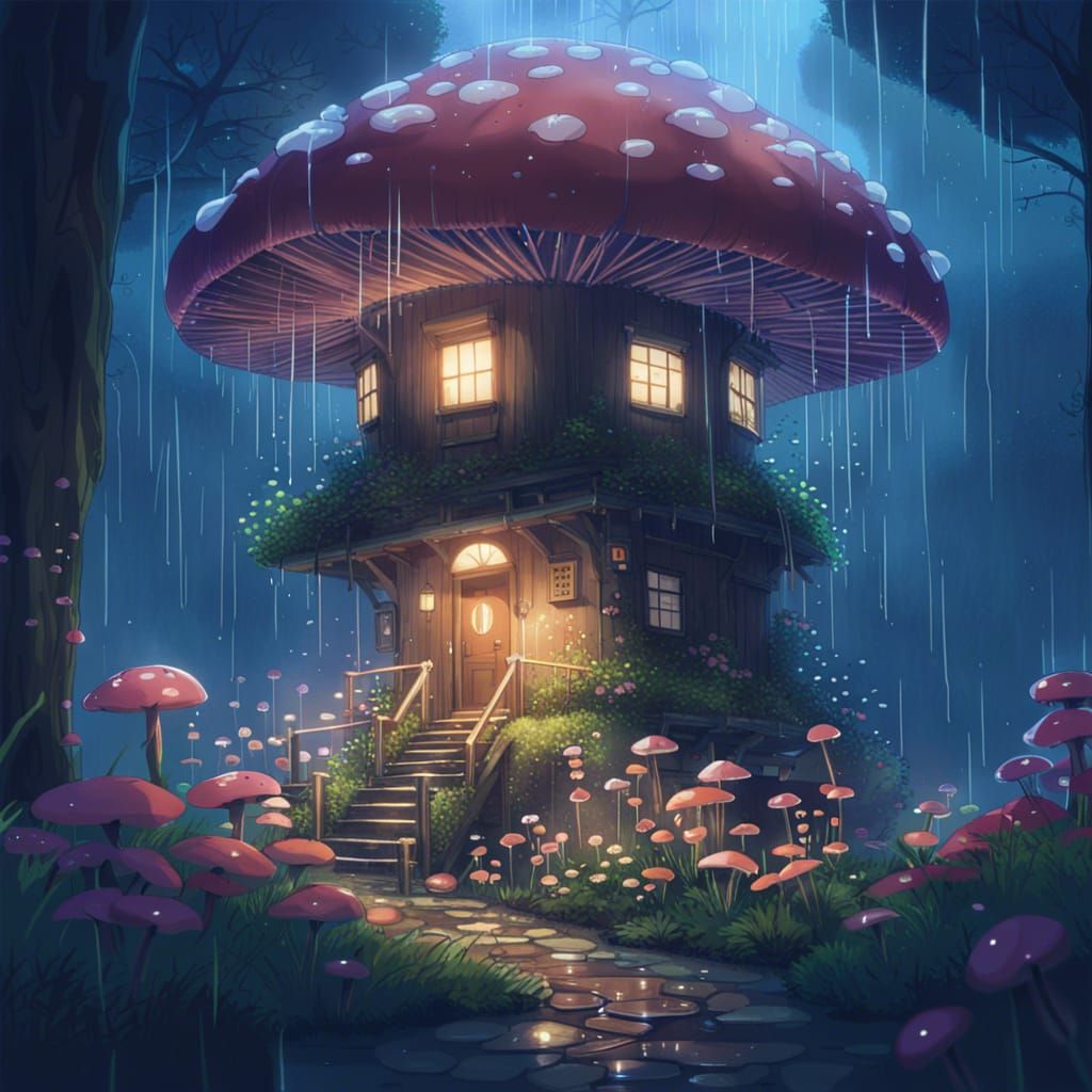 Magical Mushroom House in Anime Style