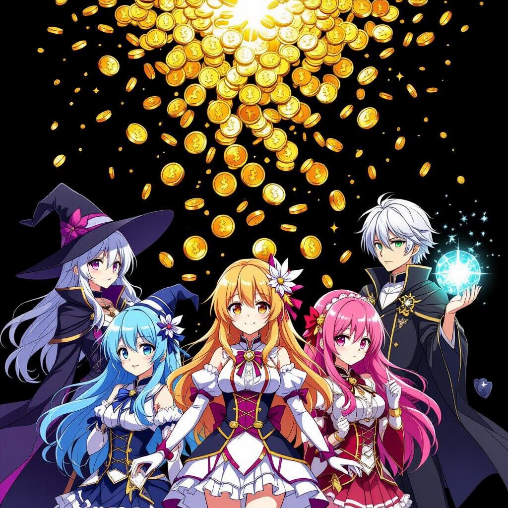 Anime Character Coins Falling From Sky