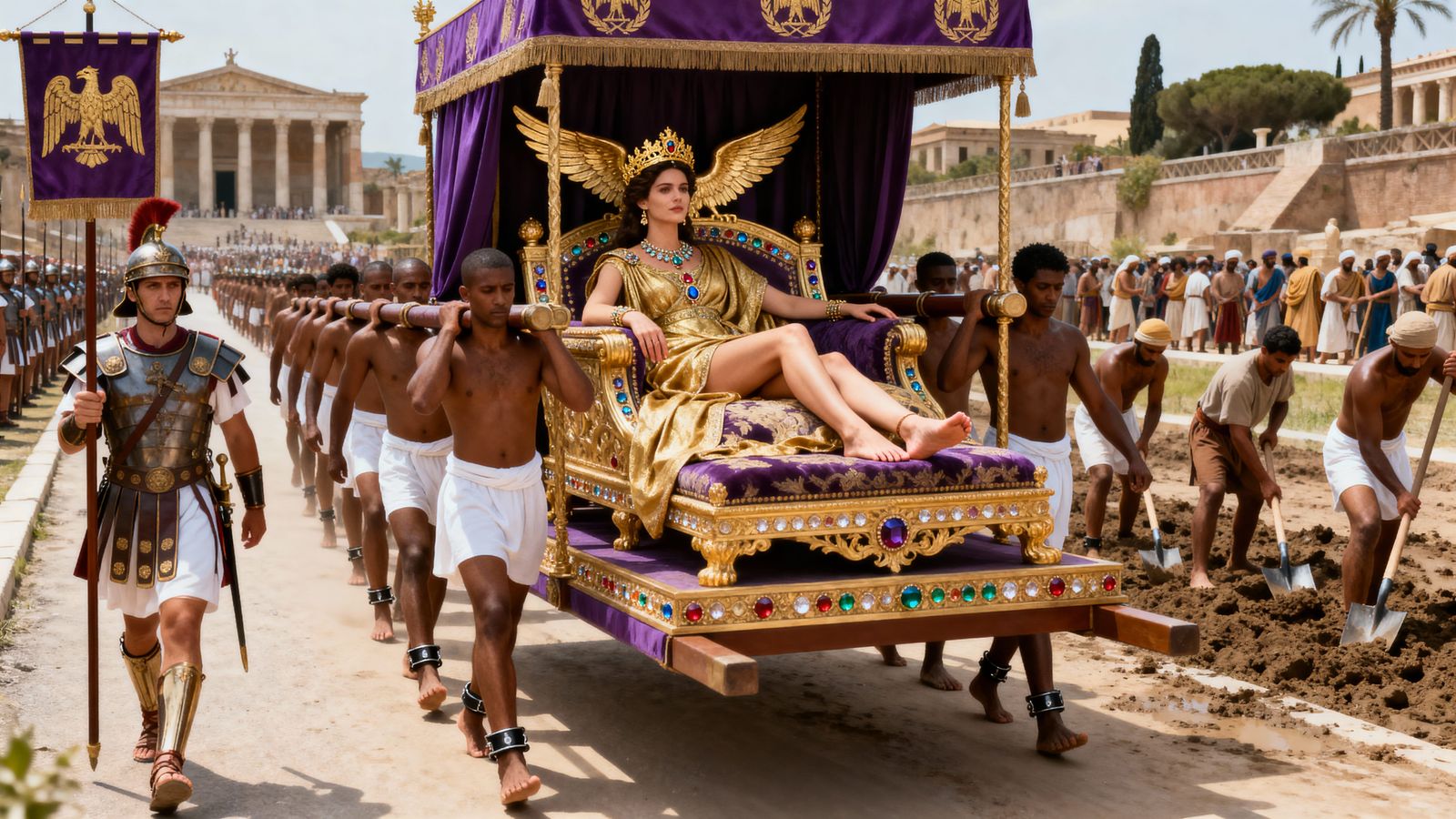 Imperial Roman Procession with Empress in Ornate Litter