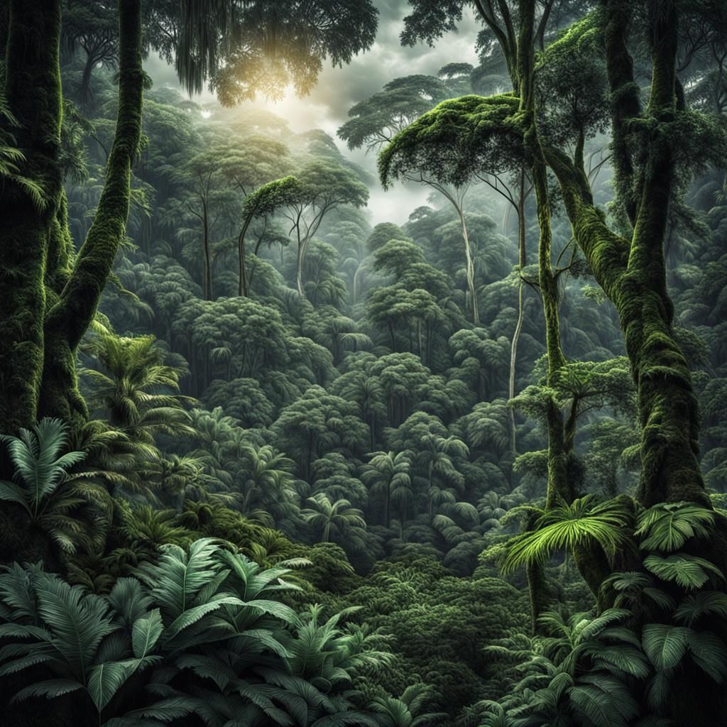 Detailed Hyperrealistic Rainforest Scene in HDR