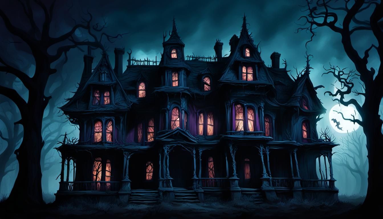 Eerie Spooky House in Dark Fantasy Landscape