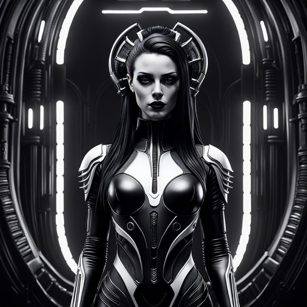 Surreal Crayon Drawing: Goth Woman in Darkness