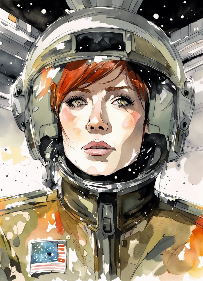 Sci-Fi Renegade Portrait as Ink and Watercolor Art
