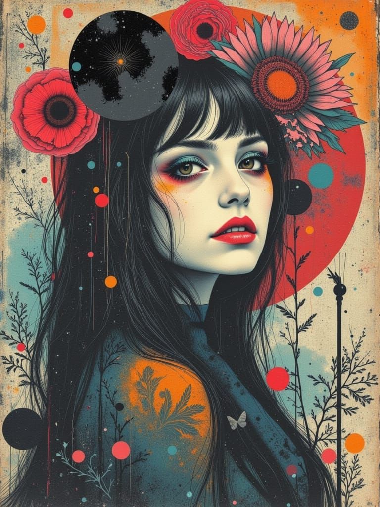 Gothic Abstract Watercolor of a Young Woman